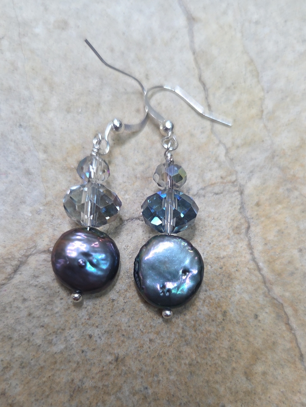 Black Freshwater Real Pearl And Crystal Earrings